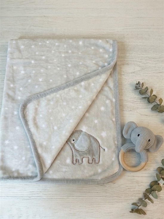 Parents Choice Other - Parent’s Choice Baby Blanket Gray Elephant Stars Plush Fleece EUC Neutral